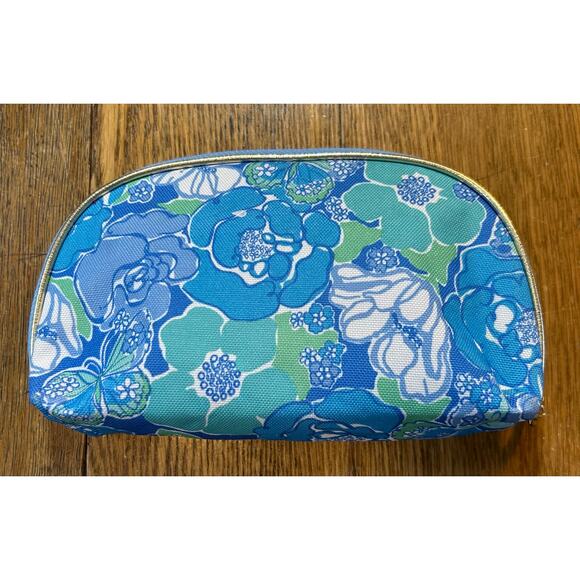 Lilly Pulitzer x Estee’ Lauder Cosmetic Bag Blue Aqua Zip 4.5” x 7.5” - Picture 2 of 9